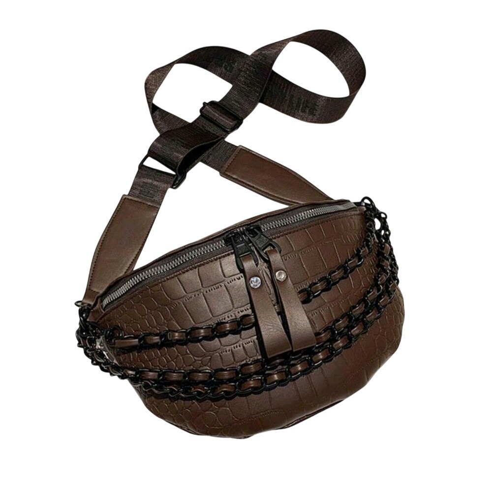 New Faux Leather Belt Bag Chain Fanny Pack Crossbody Brown